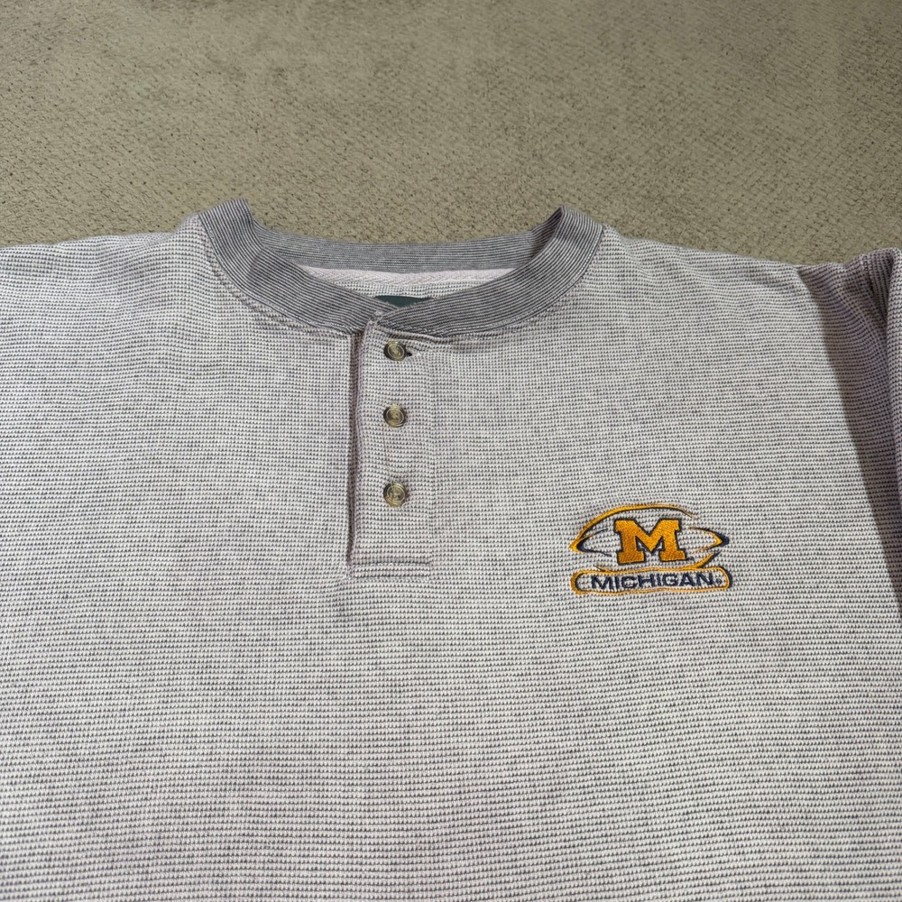 Vintage 1990s Pro Edge Michigan Wolverines Henley Sweatshirt Grey Large